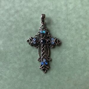 Black Stainless steel cross with multi shade blue crystals! Stunning colors!✨